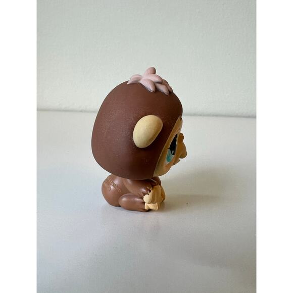 Littlest Pet Shop LPS Chimpanzee Chimp #486 Brown Aqua Blue Eyes Flowers 2006 - Picture 4 of 6